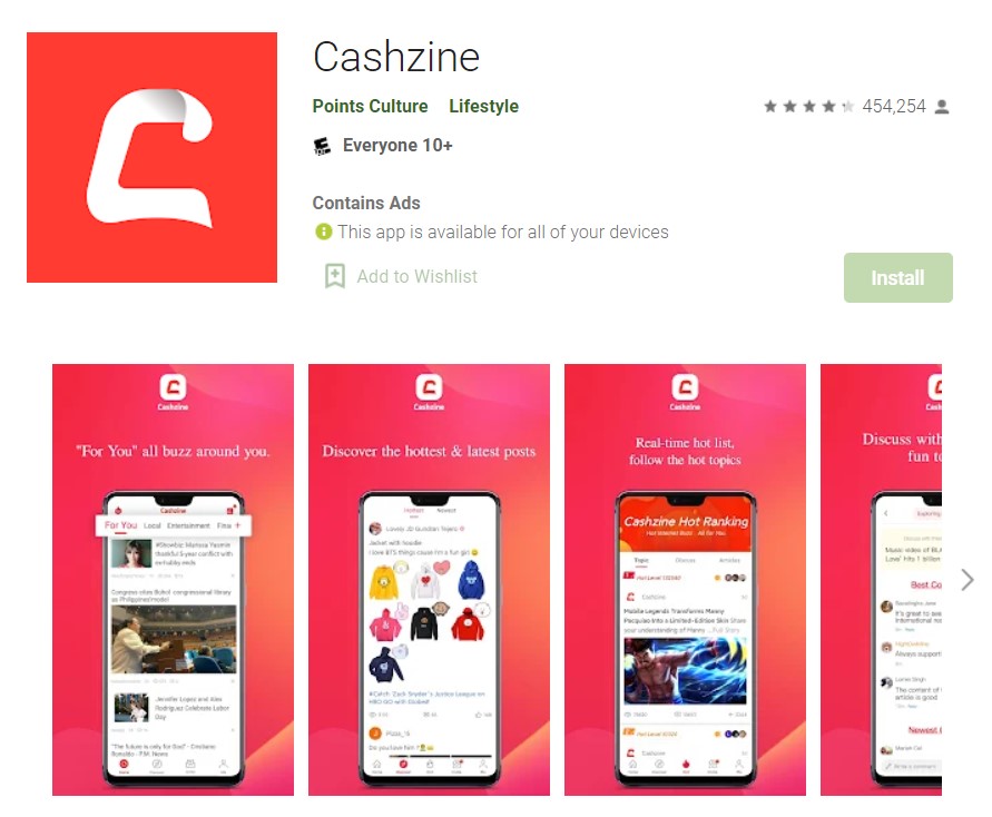 Cashzine - Aplikasi Penghasil Uang di Playstore